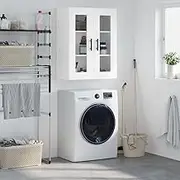 Wall Mounted Cabinet White - Engineered Wood - 69.5x34x90 cm with Glass Doors - Space-Saving and Stylish Versatile Storage Solution