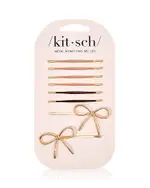 Kitsch Metal Enamel Puffy & Bow Bobby Pins - Rosewood, Set of 8
