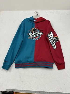 Men's Mitchell & Ness Red/Teal Pistons Hardwood Classics Split Pullover - Large