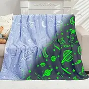 inhand Blue Space Toys Glow in the Dark Stars Blanket Birthday Gifts for Boys Cute Kids Blanket and Funny Space Planet Moon Galaxy Room Decor for Age 3 4 5 6 7 8 9 10 11 12 13 Year Old (50''x60''Blue)