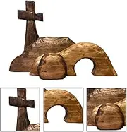 The Empty Tomb Easter Scene and C'ross Easter Resurrection Scene Set Jesus Nativity Scene Decor - Wooden Easter Tomb Set, Christian Empty Tomb and C'ross Figurines, Religious Home/Offices Table Décor
