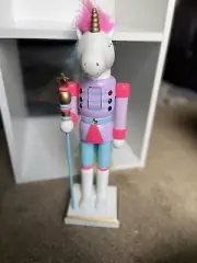 Wooden Christmas Nutcracker,13.5"UNICORN IN PURPLE UNIFORM HOLDING A STAFF 22,WS