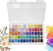 60 Colors Watercolor Painting Set, Solid Pearlescent Watercolour Paint Set, Portable Watercolor Kit in Storage Box, Creative Watercolour Art Painting Supplies, for Kids, Beginners &