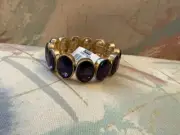 CACHE DARK PURPLE STONES HINGED 2.5" BANGLE BRACELET- FASHION JEWELRY - NWT