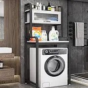 Adjustable Laundry Room Shelf with Cabinet Space Saver Storage Rack for Bathroom Bedroom Black Shelf for Laundry Room