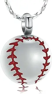 BIAIHQIE Baseball Urn Necklace for Ash Stainless Steel Cremation Jewelry Memorial Pendant Keepsake Human Ashes Holder Women Men-Steel-red