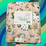 NEW Unicorn Floral Flowers Velvet Plush Baby Blanket Peach Toddler Little Honey