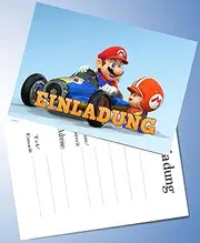 VSW 12 Invitation Cards & 12 Envelopes for Birthday Parties and Children's Birthday Party Super Mario Mario Kart No. 39