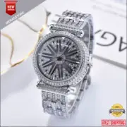 Rotating Dial Fully Ice out Women's Watch Iced Cz VVS Luxury Gold Silver Diamond