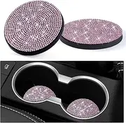 Car Cup Coaster, Universal Bling Crystal Rhinestone Car Cup Insert Coaster, 2.75 inch Anti-Slip Shockproof Cup Mat, Auto Drink Pad Car Interior Accessories for Women Men (Pink Crystal)