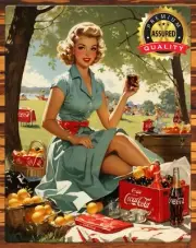 Coke - Coca-Cola - 1950s - Restored - The Picnic- Metal Sign 11 x 14