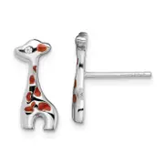Sterling Silver Rhodium-Plated Enameled Cz Giraffe Post Earrings
