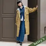 BETTY’S貝蒂思 跳色雙排釦落肩長版連帽風衣(卡其)