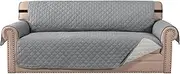 Sofa Slipcover Reversible Sofa Cover Water Resistant Couch Cover with Adjustable Straps, Washable Couch Cover for Kids, Dogs, Pets (3 Seater Sofa, Light Grey/Beige)