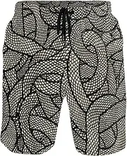 [GuoChe] Mens Funny Swim Trunks Staggered Snakeskin Black Quick Dry Bathing Suits Holiday Beach Short Mesh Lining