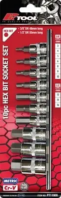PK Tool 10pc Metric Hex Bit Socket Set 3/8” & 1/2” DR S2 Steel 3–16mm Tradies