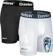 [Davion] 2 Packs Boys Baseball Sliding Padded Compression Shorts with 2 Athletic Cups Youth Underwear for Football, Lacrosse
