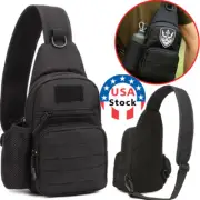 Military Tactical Camo Crossbody Shoulder Bag Sling Chest Backpack for Men Black
