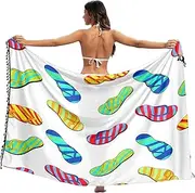 [RPLIFE] Colorful Flip Flops White Bathing Suit Wraps Sarongs Tassel Beach Sarongs for Women, Large, Colorful Flip Flops White, Medium