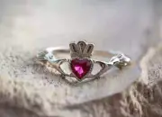 Silver Claddagh ring with ruby heart lab created Sterling Silver