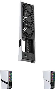 Cooling Fan for PS5 Pro/Slim Console, Auto Fan Speed Adjustable by Temperature, Cooling Fan with RGB Lighting & 3 Levels Adjustable Air Speed & USB Port, Accessories for PS5 Slim/ PS5 Pro (White)