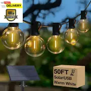 50FT Solar String Lights, Waterproof LED Outdoor String Lights, G40 Globe Patio