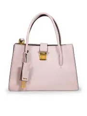 Pale Pink Leather Madras Push Lock Tote