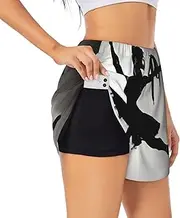 [WURTON] Ballerina Dance Print Exercise Gym Workout Shorts Women's Athletic Shorts Dual-Layered Yoga Running Shorts