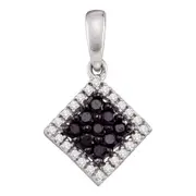 14k White Gold Black Diamond Square Cluster Pendant 1/3 Cttw