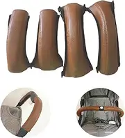 Set of 4 Pushchair Handle Covers Made of PU Leather Protects, Dustproof Non-Slip Cover Buggy Accessories Hand Protection Comfortable and Universal Pram Protective Covers with Zip (Brown)