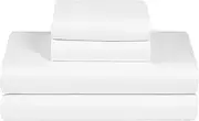 Feather & Stitch Softest 100% Cotton Sheets, 300 Thread Count Percale Weave Bedding, 16" Deep Pocket, Cooling Sheets, Breathable Bed Set, Hotel Premium Quality (Queen, White)