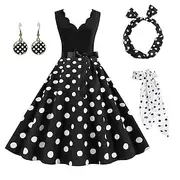 Polka Dots Retro Vintage 1950s A-Line Dress Swing Dress Flare Dress Polka Dot Women's Party / Evening Bachelorette Party Adults' Dress Earrings Headband