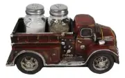 Vintage Red Fire Truck Engine Figurine Holder For Glass Salt and Pepper Shakers