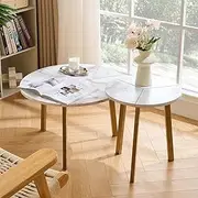 Newmetal End Tables, Round Coffee Tables Set of 2, Modern Side Table with Metal Frame and MDF Board, Side Table, Furniture for Home， Furniture for Living Room (White)