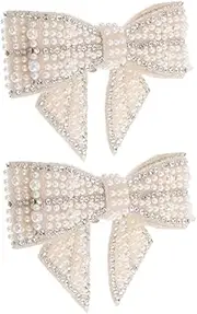 [NOLITOY] Pearl Bow Shoe Clips Sparkling Rhinestone Embellishments for Bridal Wedding Shoes DIY Detachable Decorations for High Heels Wedges and Flats Elegant Footwear Accessories