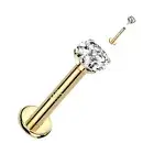 Natural Diamond 3mm 14K Solid Gold 16G Internally Treaded Lip Labret Ear Stud