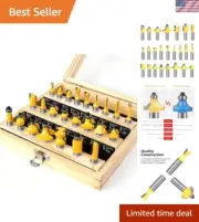 Versatile 1/2 Inch Shank Router Bits Set - 24 Carbon Steel Bits in Wooden Case