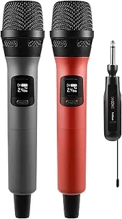 FerBuee Wireless Microphone Dual Professional Cordless Handheld Microphone System for Amplifier, PA System, Karaoke, Session, Church, Wedding, DJ (Grey & Red)