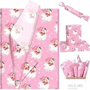 100 Sheets 20 * 14 Inches Pink Christmas Tissue Paper for Gift Wrapping Santa Snowflake Star Printed Tissue Paper for Gift Bags for Xmas Party Baby Shower Birthday Party DIY Craft