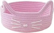 Small Woven Rope Storage Basket,Cute Cat Mini Cotton Rope Storage Basket,Decorative Basket Organizer Storage Baskets for Organizing Toy,Decor, Shelves, Closet (pink)