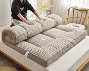 Japanese Floor Mattress Futon Mattress, Thicken Tatami Mat Sleeping Pad Foldable Roll Up Mattress Boys Girls Dormitory Mattress Pad ，Fluffy Floor Futon(Brown,100x200cm)