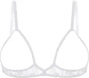 [Linjinx] Sexy Lingerie for Women Mesh See Through Lace Floral Open Cup Wireless Unlined Bra Tops