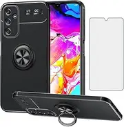 [Asuwish] Phone Case for Samsung Galaxy A25 5G/4G with Tempered Glass Screen Protector Cover and Cell Accessories Rubber Kickstand Stand Magnetic Ring Holder TPU Protective A 25 25A 2023 Women Men Black