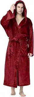 [Generic] Mens Robe with Hood Ultra Soft Full Length Long Sleeve Lightweight Unisex Fleece House Coat, Red, Large
