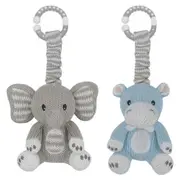 Living Textiles 2pk Stroller Toys - Elephant & Hippo