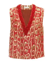 Dries Van Noten College Sequin Embellished Printed Top FR36,FR38 Red
