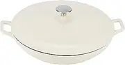 Amazon Basics Enameled Cast Iron Covered Oval Casserole Skillet, 3.1 Liters / 3.3-Quart, White