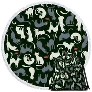 Red Mice and White Grey Cats Round Beach Towel