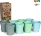 Premium Kids Plastic Cups - Set of 8 Unbreakable BPA Free Reusable Wheat Straw 1