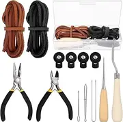 Swpeet 14Pcs Baseball Glove Tool Kit with Baseball Glove Laces/Locks Drawstring Threader Tweezer U Wire Needle Scratch Awl Leather Cutter Long Nose Pliers and Awl with Hook for Baseball Lovers
